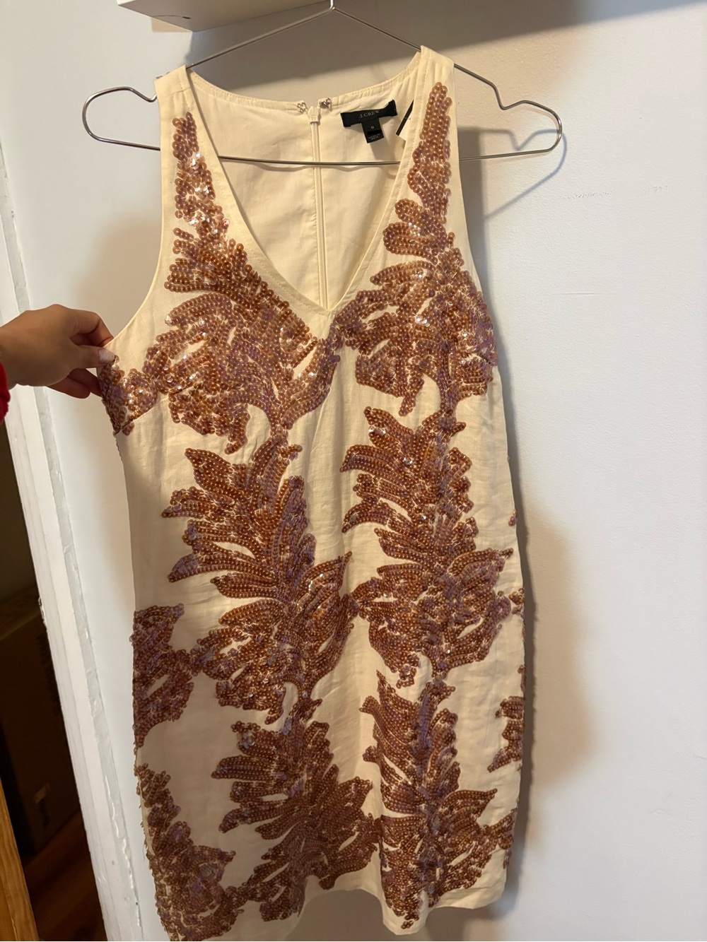 J. Crew Ivory Mini Dress with Rose-Gold Sequin Embellishment